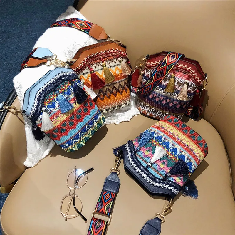 

New Fashion Trend Ladies Retro Ethnic Style Detachable Shoulder Strap Shoulder Messenger Bag Cosmetics Mobile Phone Coin Purse