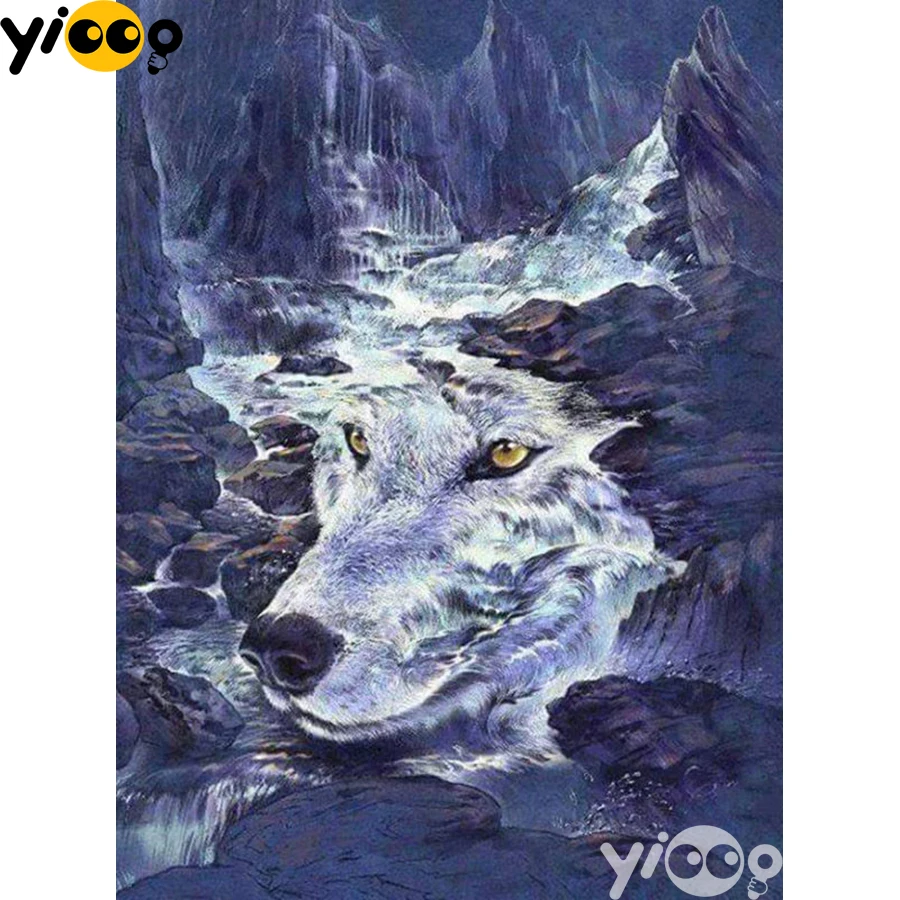 

Алмазная живопись с квадратными/круглыми стразами, вышивка крестиком, мозаика с изображением волка, скалы, прорезывания стразы, домашний де...