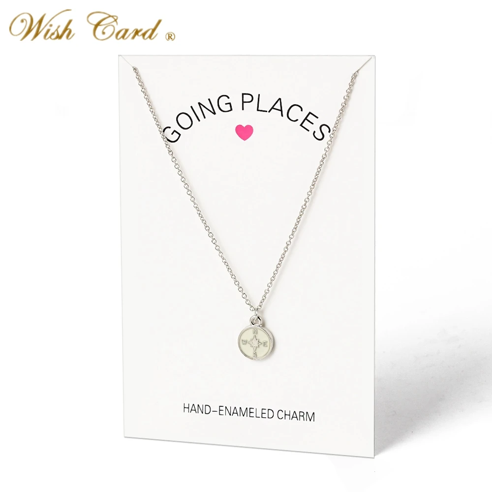 Модные подвески с компасом серебряные звенья цепочка ожерелье карточкой
