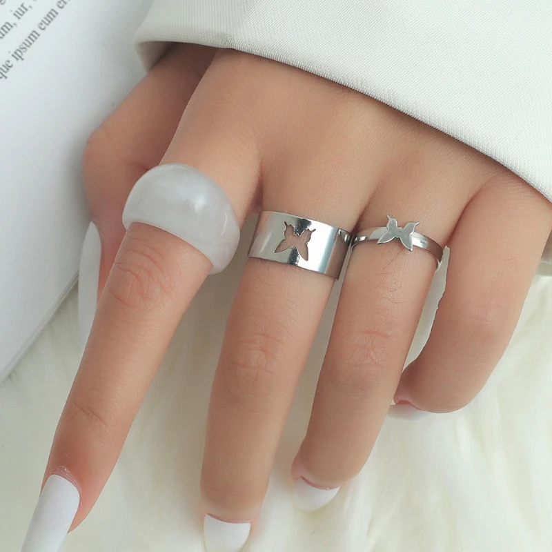 

European and American New Punk Couple Butterfly Ring Set Ins Simple Fashion Personality Index Finger Ring Bracelet
