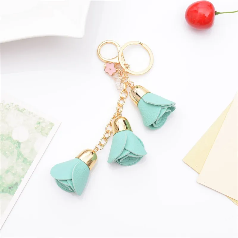 Талисманы кожаный цветок розы Брелки Симпатичные кисточкой брелок в виде цветка