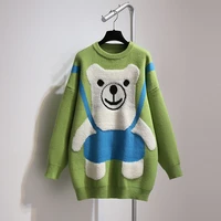 medium and long pullover sweater womens new autumn and winter korean version loose and lovely bear sweater red top fashion