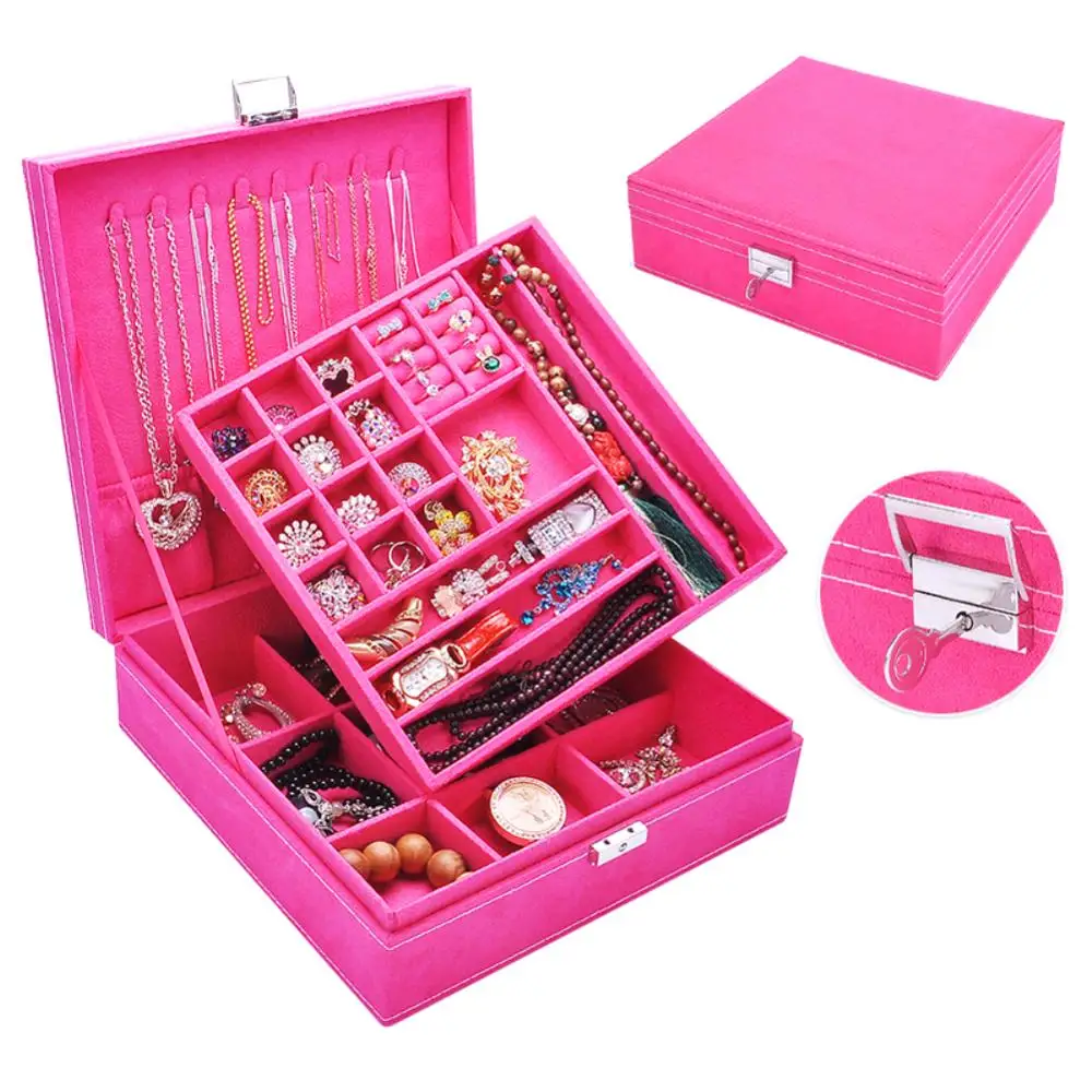 Большой переносной двухслойный деревянный шкатулка для украшений органайзер