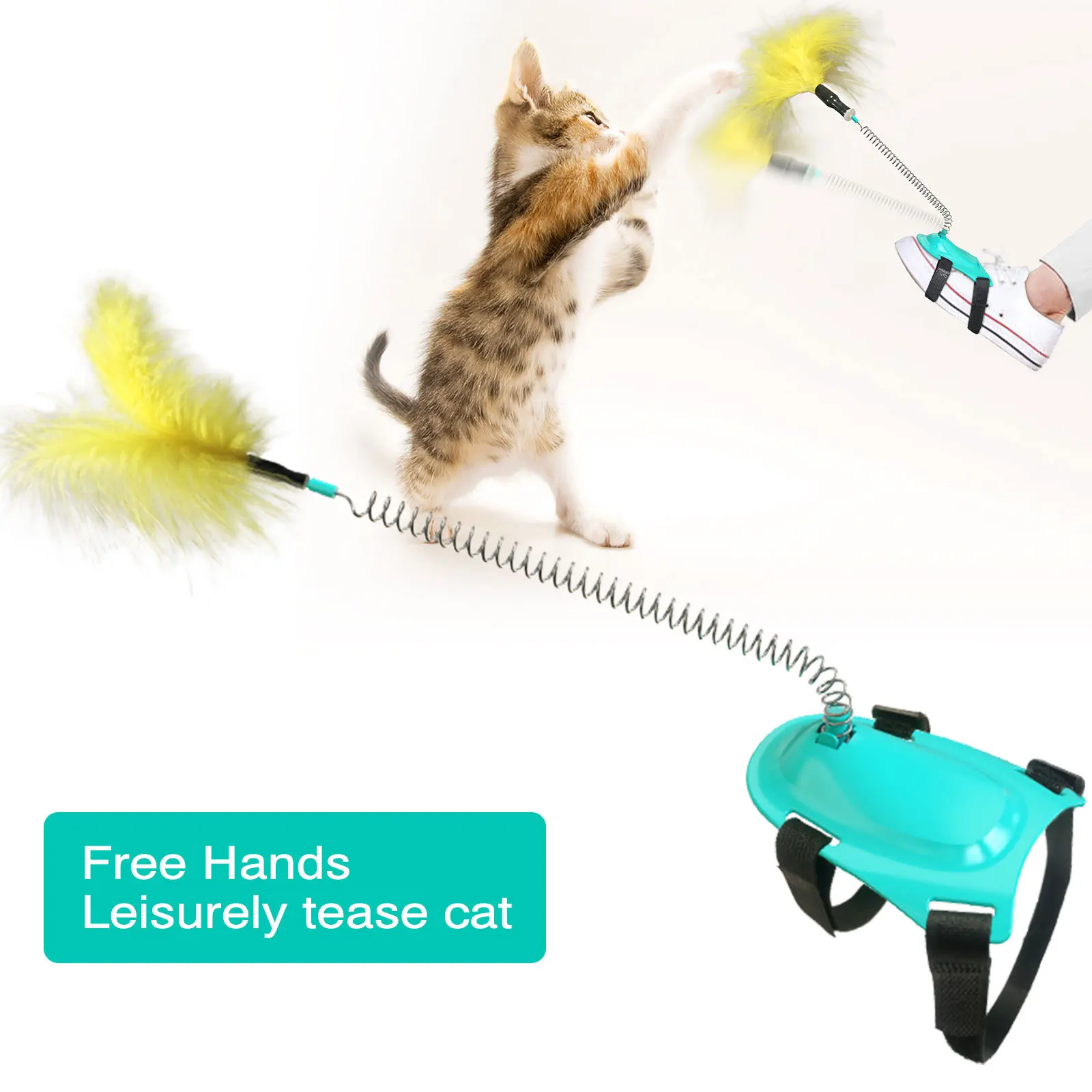 

Feather Funny Cat Stick Teaser Kitty Toys Foot Spring Cat Toys Interactive Free Hands Pet Products