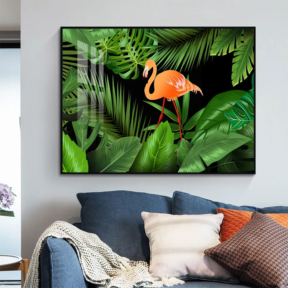 

Custom Rubber Tree Flamingo Canvas Poster Silk Fabric Modern Style Prints Party House Decor Room#211217-3
