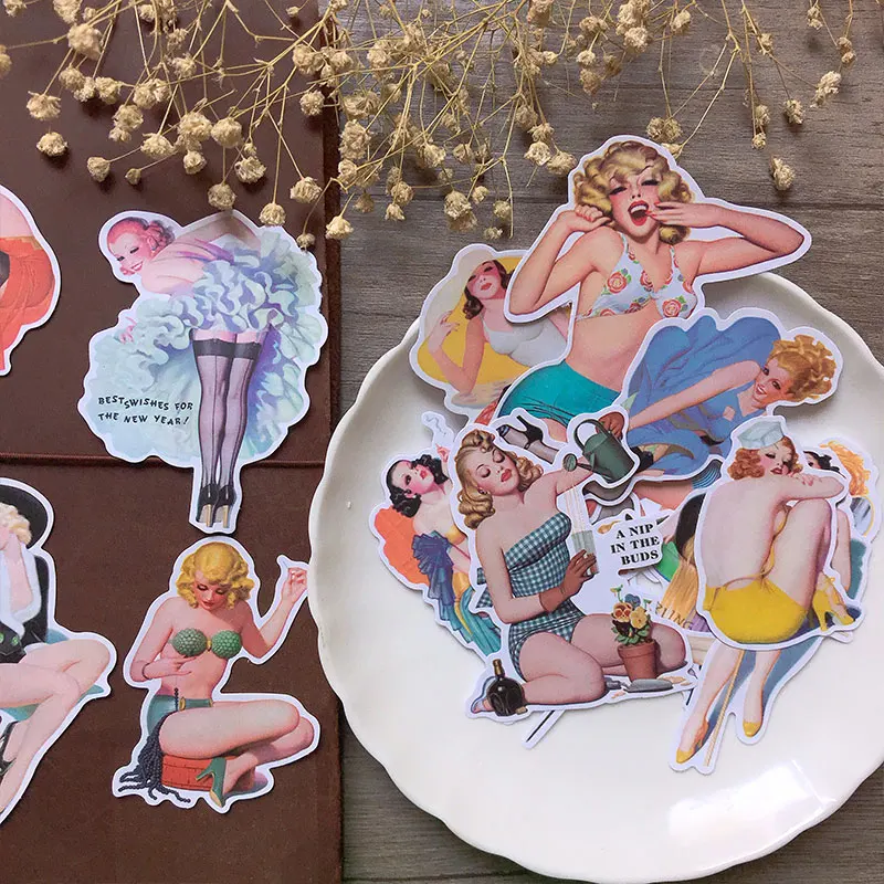 

15PCS Sexy retro beauty vintage Stickers Crafts And Scrapbooking stickers book Student label Decorative sticker DIY Stationery
