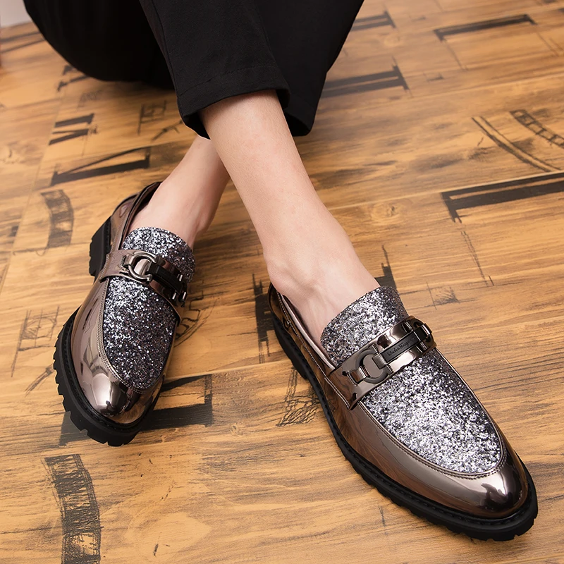 Туфли Bomlight мужские глянцевые лакированная кожа заостренный носок хрустальные