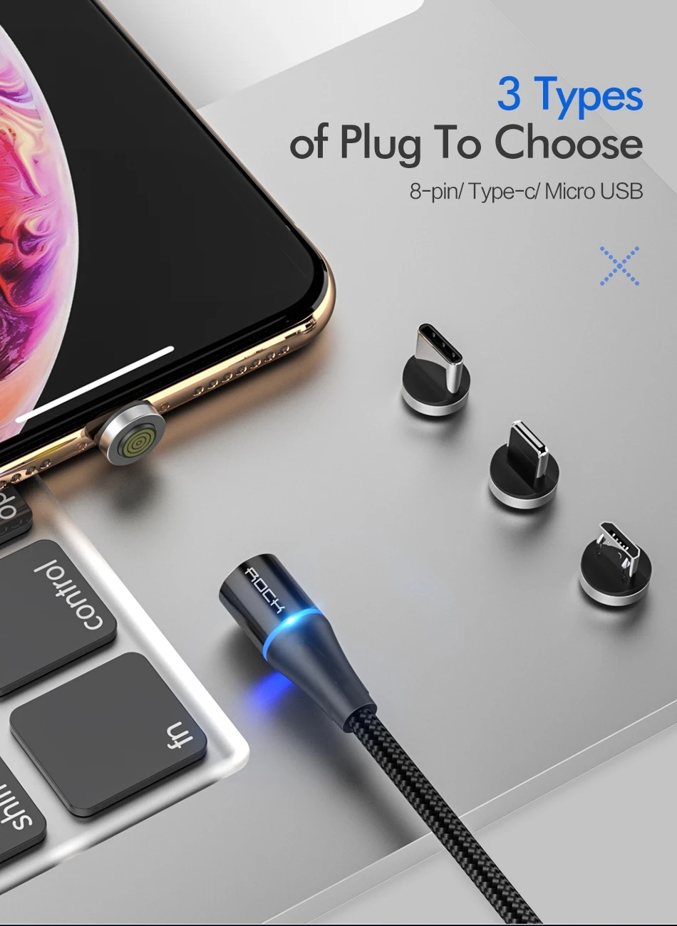 Магнитный кабель ROCK 2M 5A Micro usb type C для iPhone 7 XS samsung S8 Быстрая зарядка магнитные кабели для мобильных телефонов