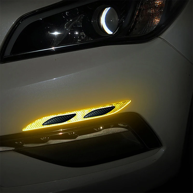 

YOLU 2pcs Car Decoration Stickers Carbon Fiber Reflective Stickers Creative Outlet Body Reflective Film
