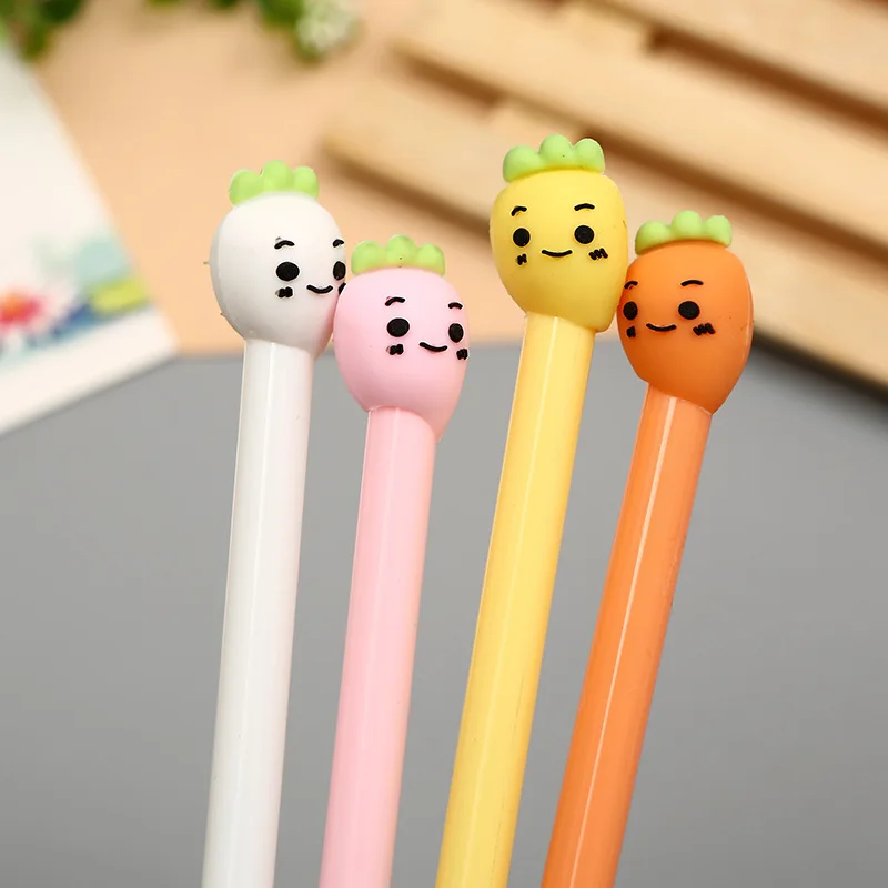 50PCS Korean Creative Cartoon Crooked Radish Gel Pen Fresh and Simple Black Study Office Water Signature Stationery |
