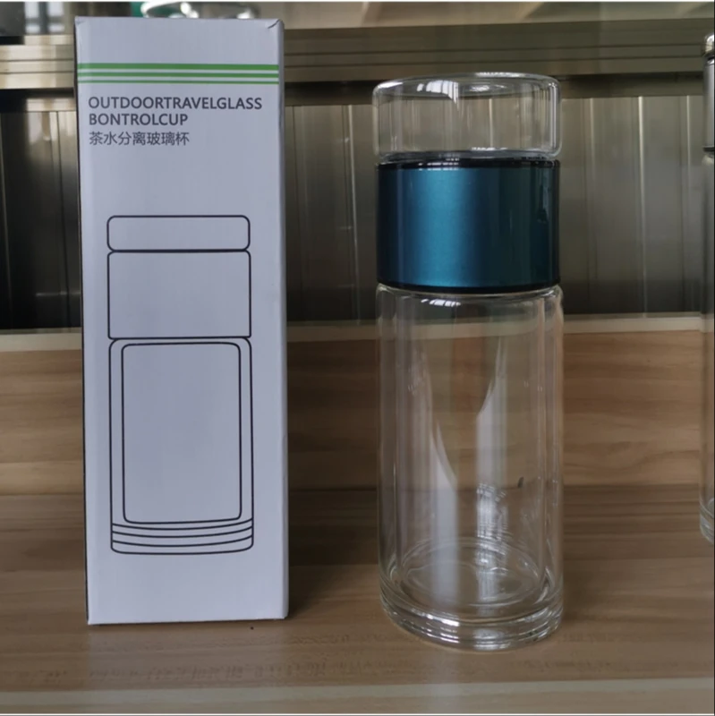 

300/380ml Double-layer Tea and Water Separation Glass Cups In Stock Portable Tea Maker Glass Cups Advertising Gift Glass Cups