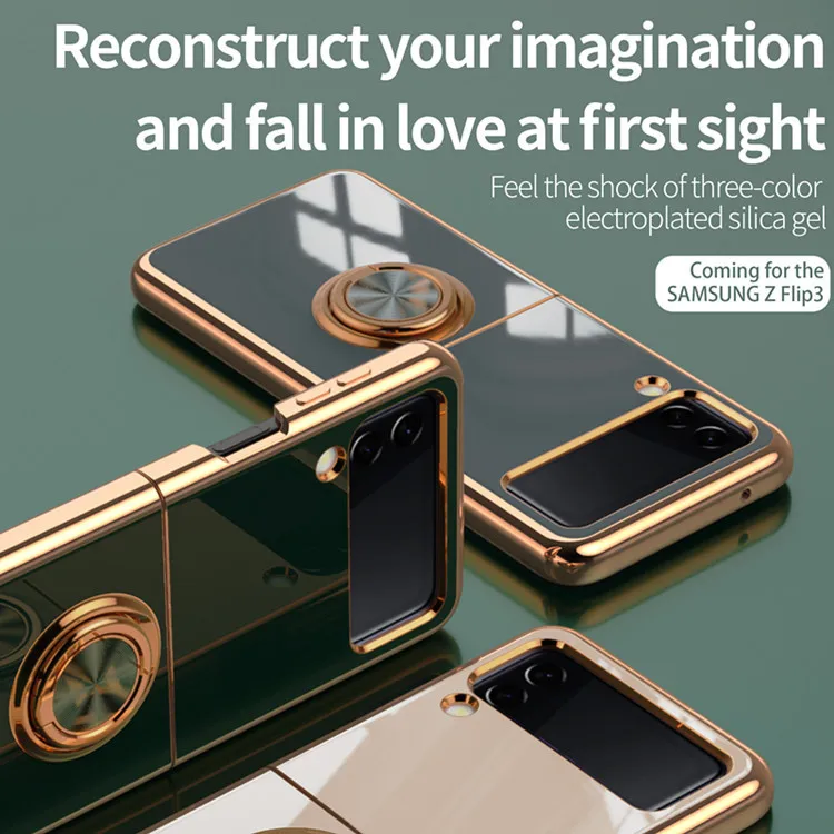 

For Samsung Galaxy Z Flip 3 Case F7110 Case Electroplated Phone Case Ring Bracket Magnetic Car Protective Cover