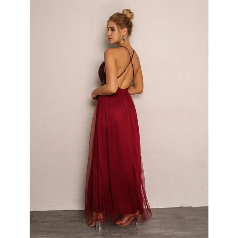 2017 на осень зиму праздничное длинное платье слинг вечернее Глубокий v образный