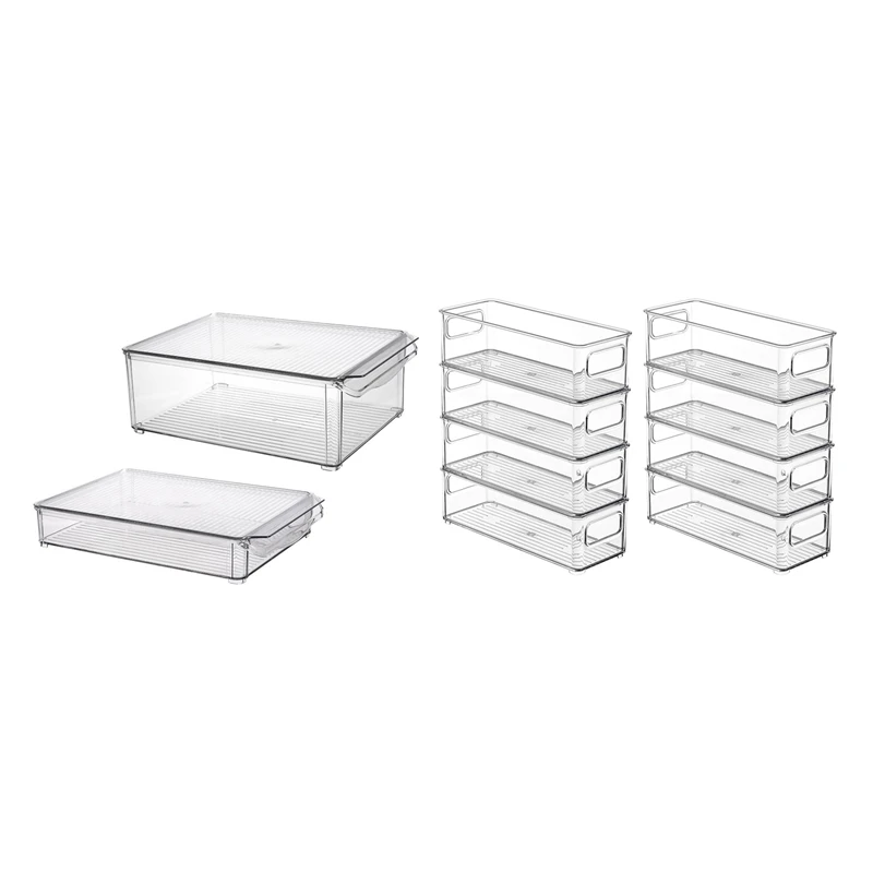 

2X Refrigerator Storage Box Trash Can Stackable Refrigerator Storage Box & Set Of 8 Stackable Plastic Food Storage Bins
