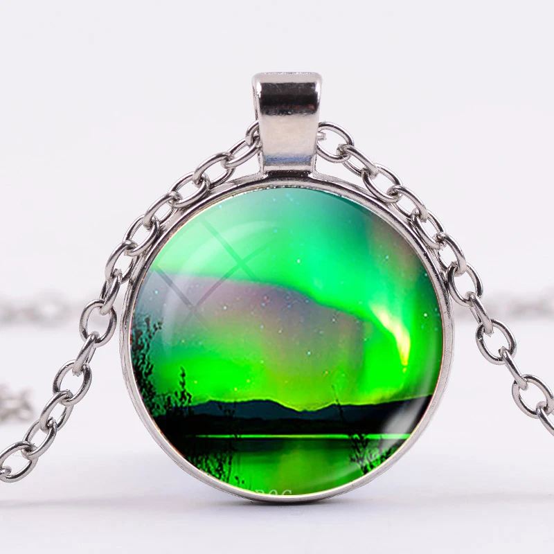 Чудесное зеленое ожерелье Аврора борелиса искусство картина стекло кабошон