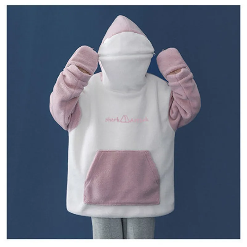 

2021 Harajuku Kawaii Shark Sweatshirt Hoodie Women Streetwear Winter Warm Women Loose Hoodie Cute Japan Harajuku Clothes Femme