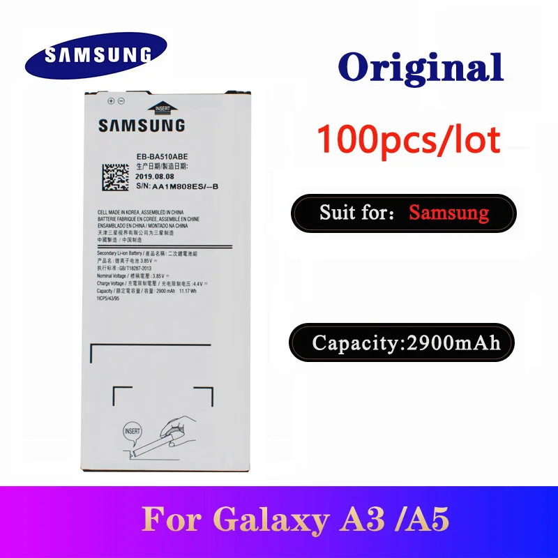 

100pcs/lot Original Battery EB-BA510ABE For Samsung Galaxy A3 2016/ A5 2016 A310 A310F A510 A510F Mobile Phone Battery 2900mAh