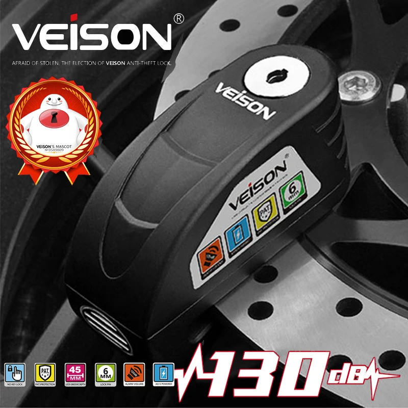 

Veison Motorcycle Waterproof Bike Alarm Lock Scooter Disc Locks Warning Security Anti Theft Bicycle Brake Padlock Accessories