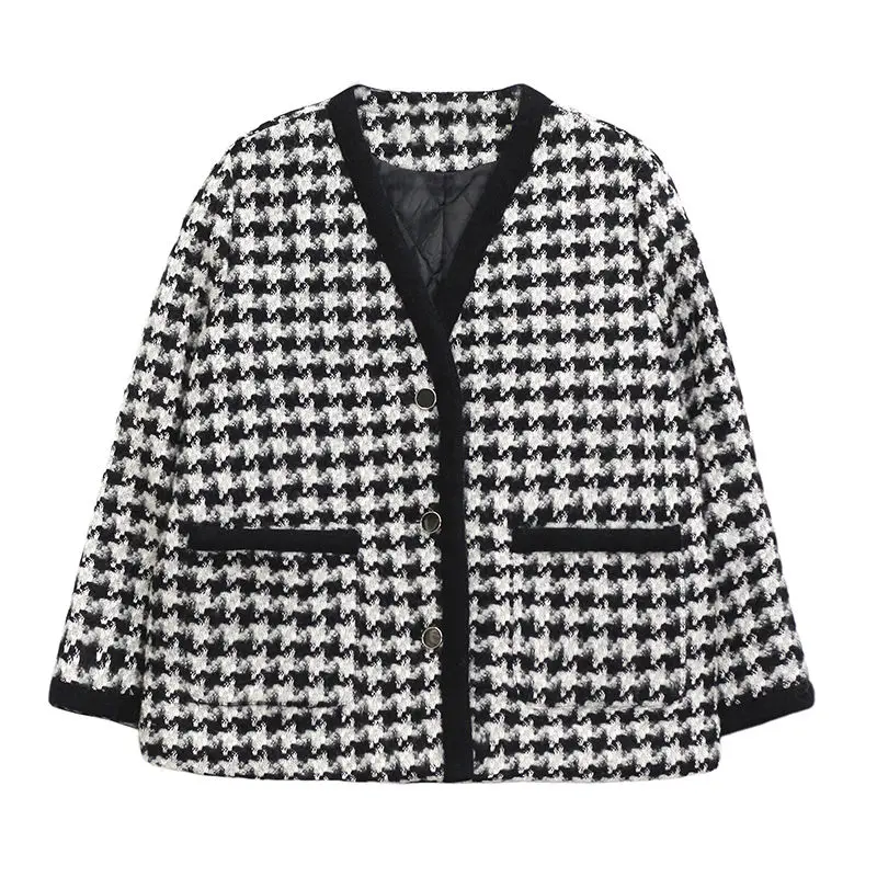

Autumn and winter 2020 popular new Korean version V black and white plaid velvet coat