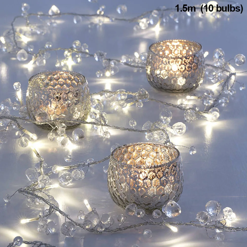 

1.5m Atmosphere Party Crystal Beads Fairy Warm White Battery Powered Light String Home Decor Wall Hanging Wedding 10 LEDs Lamp