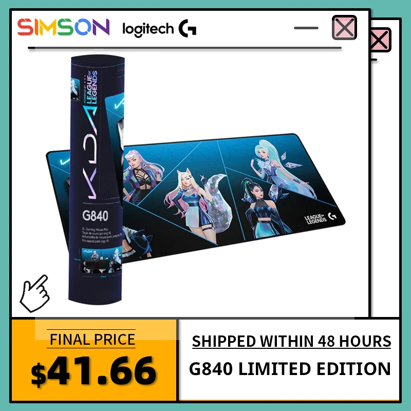 

Большой коврик для мыши Logitech G840 KDA, ограниченная серия, игровой коврик для совместного использования K/DA, коврик для мыши, Настольный коврик д...