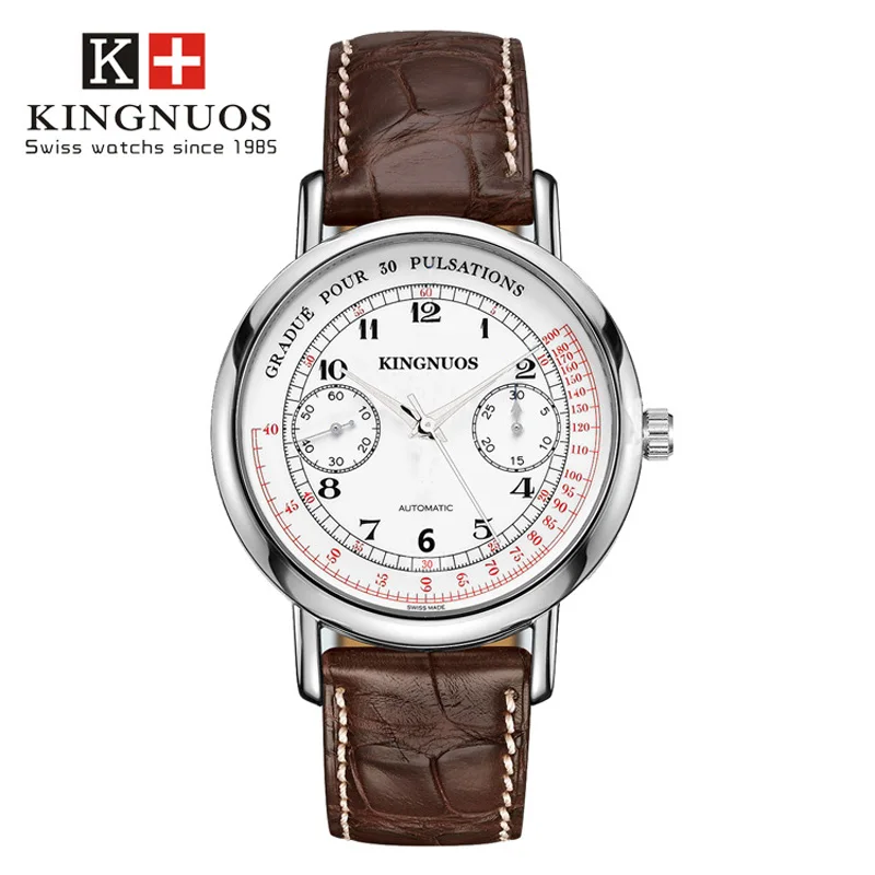 Brown-Silver-White Kingnuos модные повседневные брендовые Роскошные Кварцевые часы кожаные деловые Reloj водонепроницаемые мужские наручные часы юбилейные подарки для мужчин - Цвет: Brown-Silver-White