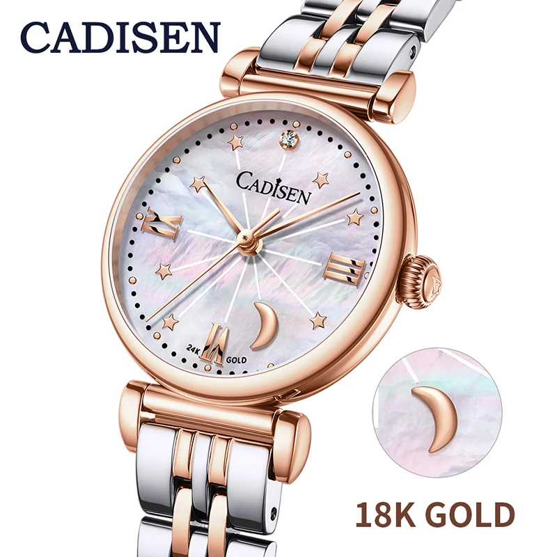 Женские кварцевые часы CADISEN роскошный бренд 18 К розовое золото