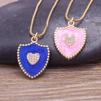 fashion design ins style shield shape heart micro zircon oil dripping clavicle chain necklace statement love enamel jewelry gift