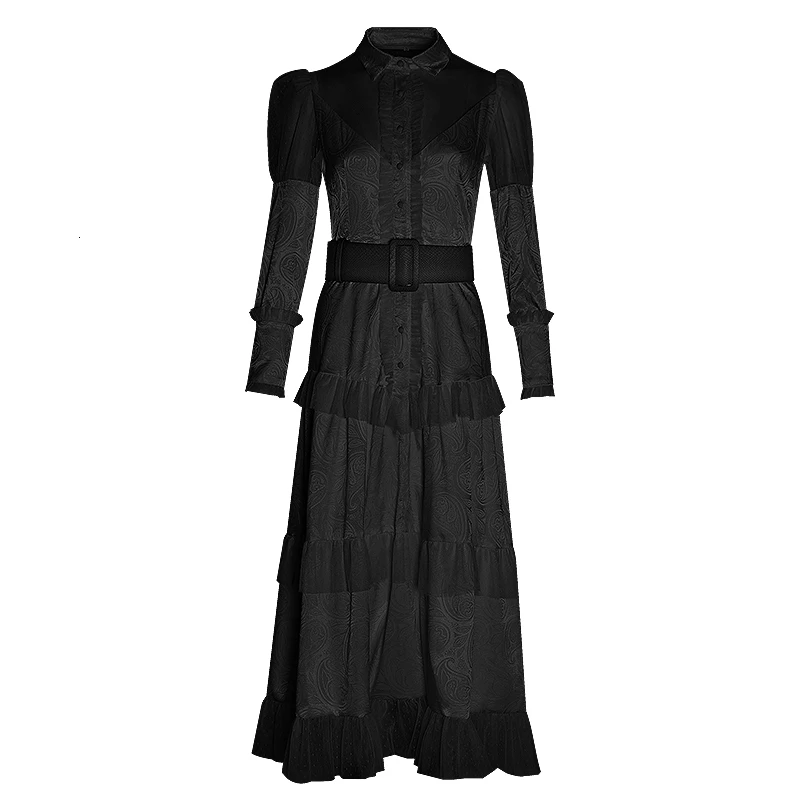 Женское платье TWOTWINSTYLE Осеннее белое лоскутное с отложным воротником длинными