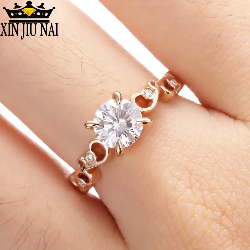 

18K Rose Gold Rings For Women 4 Claws Luxury Zircon Engagement Band Lace hollow Rings Anniversary Gifts Charms Anel Jewelry