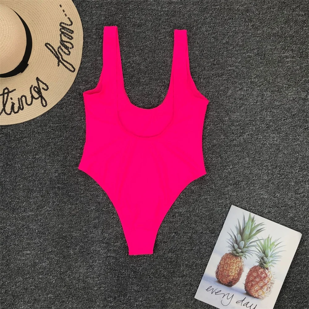 2021 ярко-розовый купальник цельный костюм сексуальный с открытой спиной высоким