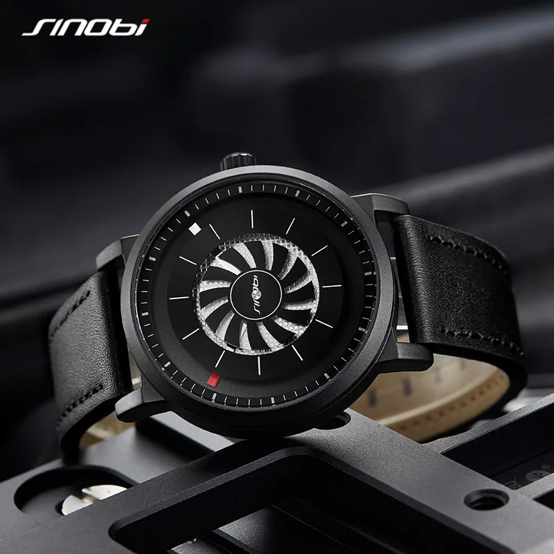 SINOBI 2020 мужские часы вращающиеся модные кожаные кварцевые водонепроницаемые