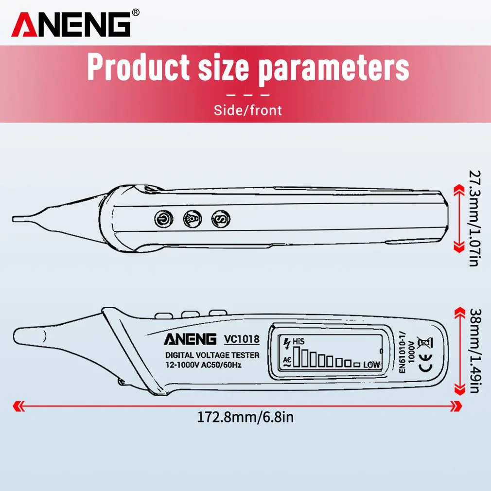 

ANENG VC1018 Non Contact Electric Sensor Tester Pen Digital LCD Display AC Voltage Meter 1000V Voltmeter For Electric Tool