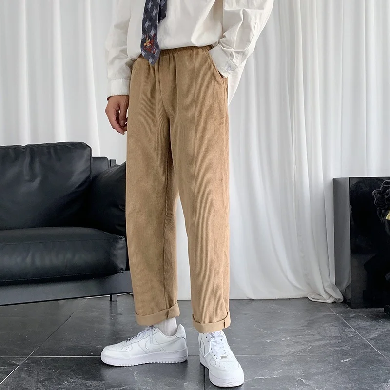 

Corduroy Pants Solid Color Pure Cotton Men's Straight Casual Pants Elastic Waist 2020 Brand Clothing Trousers Big Size 5XL-M