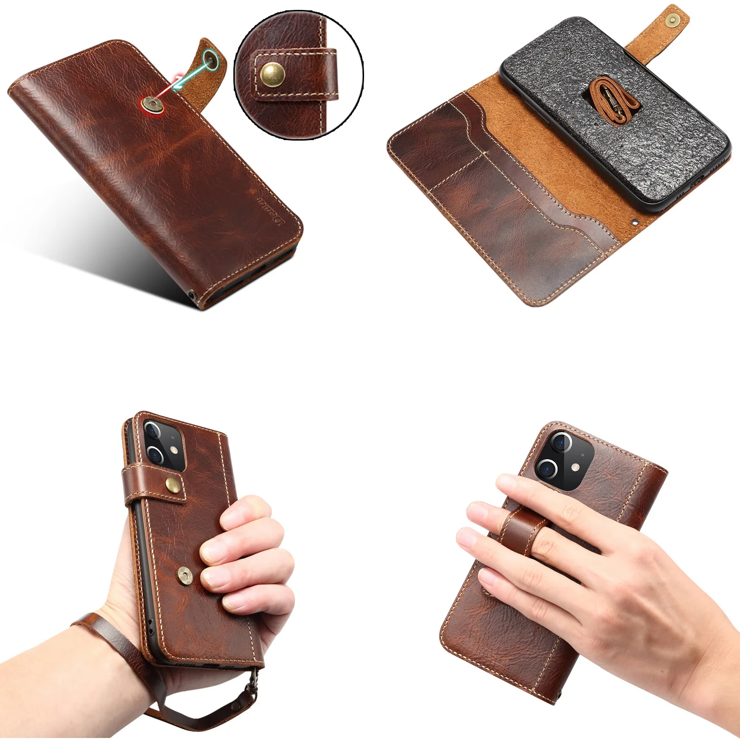 

For iPhone Iphone12 Leather Mobile Phone Protective Case First Layer Cowhide Flip Card Wallet Mobile Phone Case Max