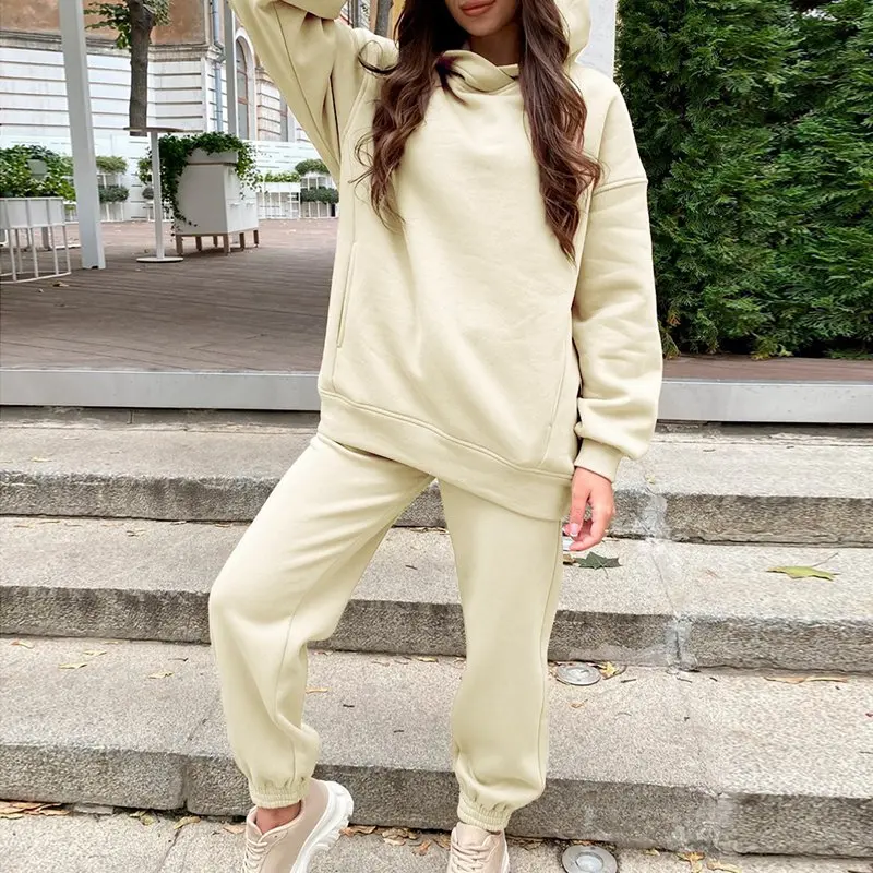 

Women's Tracksuit Autumn Plus Fleece Sweatshirts Two Piece Set Casual Oversized Solid Female Sports Hoodie Suit Long Pant Sets