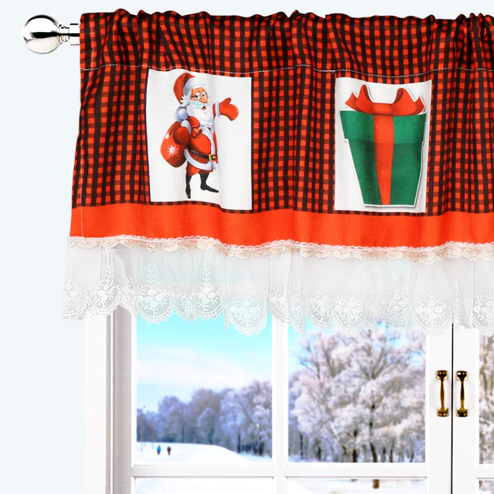 Рождественская оконная занавеска OHEART кружевные подзоры с красно-черным