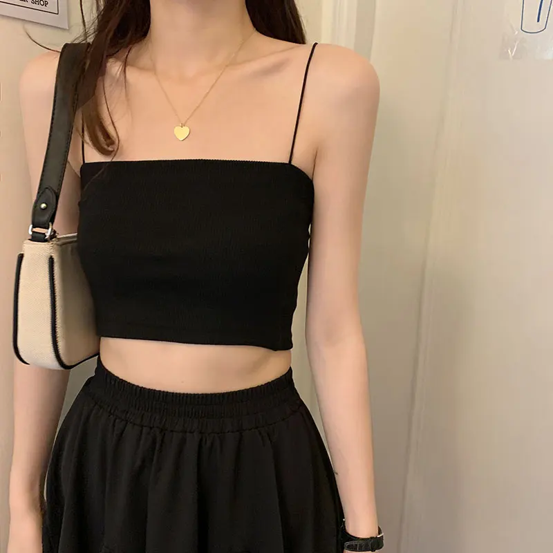 

Womens 4 Colors Korean Ins Style Camisole Women Sexy Tank Top Female Summer Sleeveless Slim Outwear Crop Tops