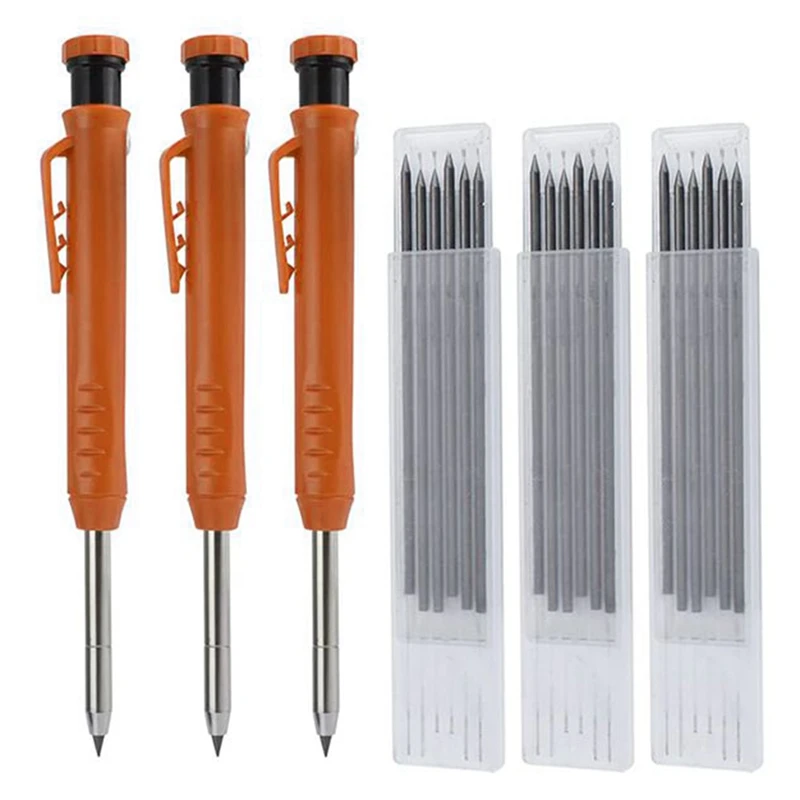 

Solid Carpenter Pencil Set with 18 Refill Leads Built-in Sharpener, Mechanical Pencil Marker Tool