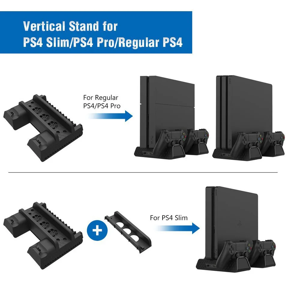 PS4 Accessories PS4/PS4 Slim/PS4 Pro Vertical Console Cooling Fan Controller Charger Game Disk Storage Stand Tower | Электроника