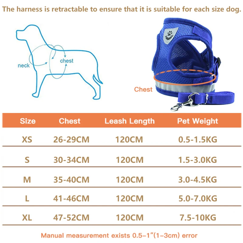 

Dog Harness with Leash Summer Pet Adjustable Reflective Vest Walking Lead for Puppy Polyester Mesh Harness for Small Medium Dog