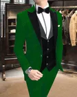 ANNIEBRITNEY, повседневный зеленый мужской костюм, набор, Свадебный, выпускной, смокинг для жениха, на заказ, большой размер, пиджак + брюки + жилет, 2019