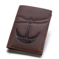 mens cartoon printed leather wallet vintage cowhide bi fold card holder slim fit zipper small coin purse short money clip