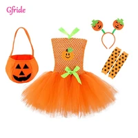 toddler girls halloween pumpkin costume kids tutu tulle dress headband socks cosplay girl festival party cartoon dress orange