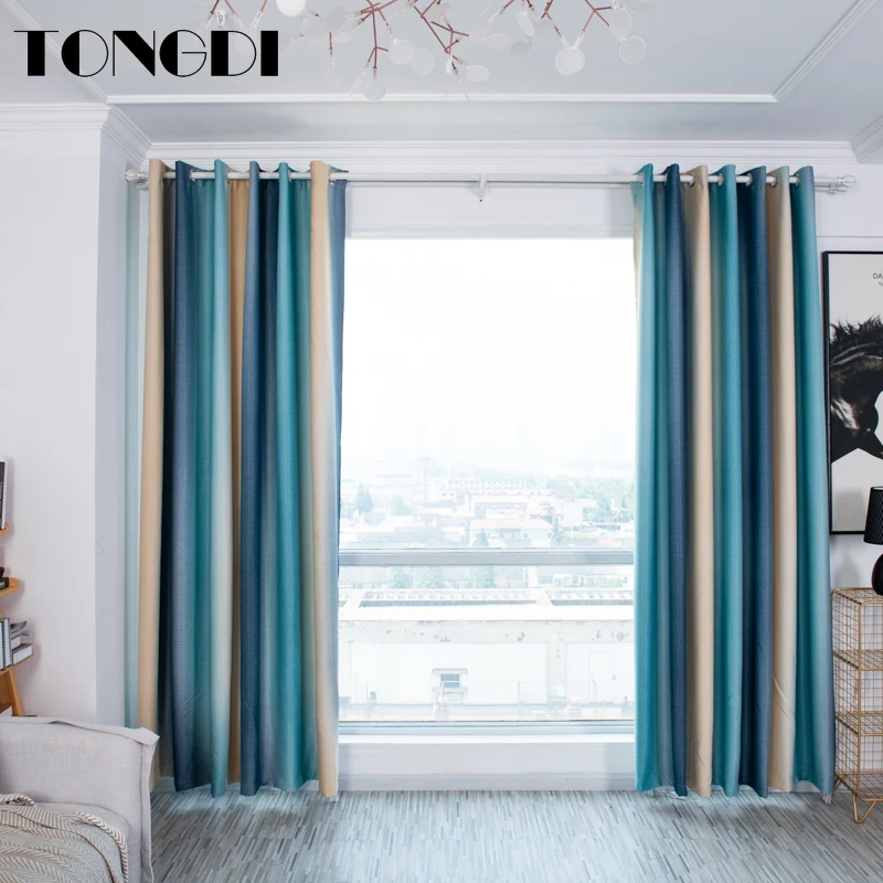TONGDI Элегантные плотные затемняющие шторы в полоску с принтом высококачественное