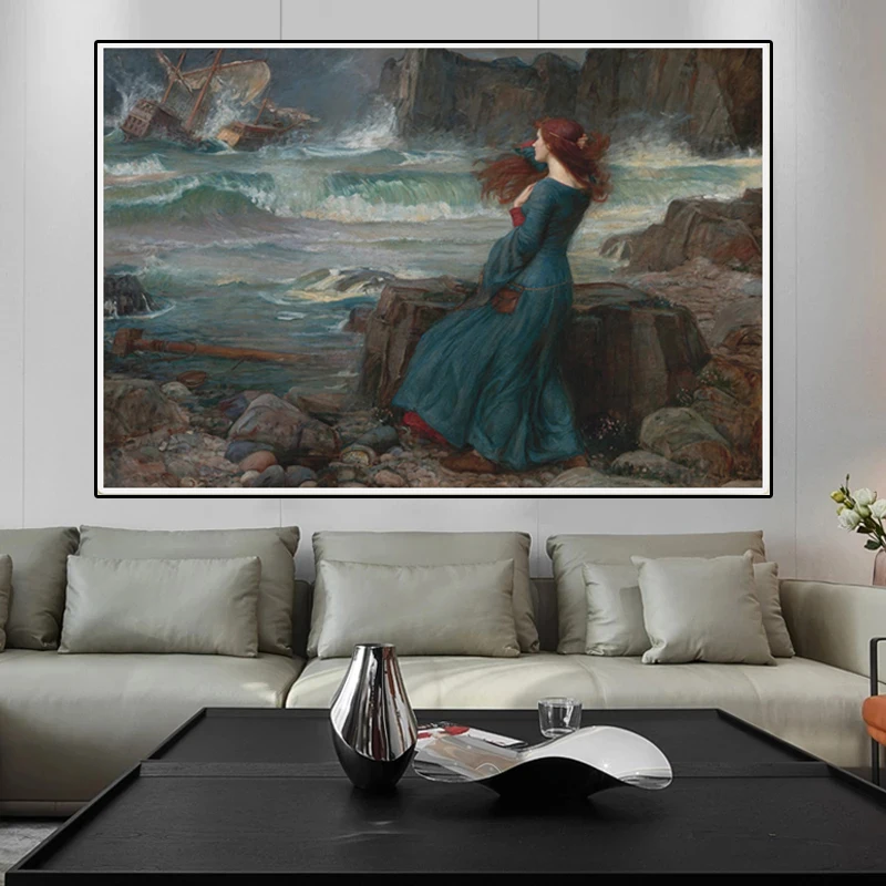 

Miranda by John William Waterhouse Tempest Oil Painting on Canvas Posters Prints Scandinavian Wall Picture for Living Room Decor