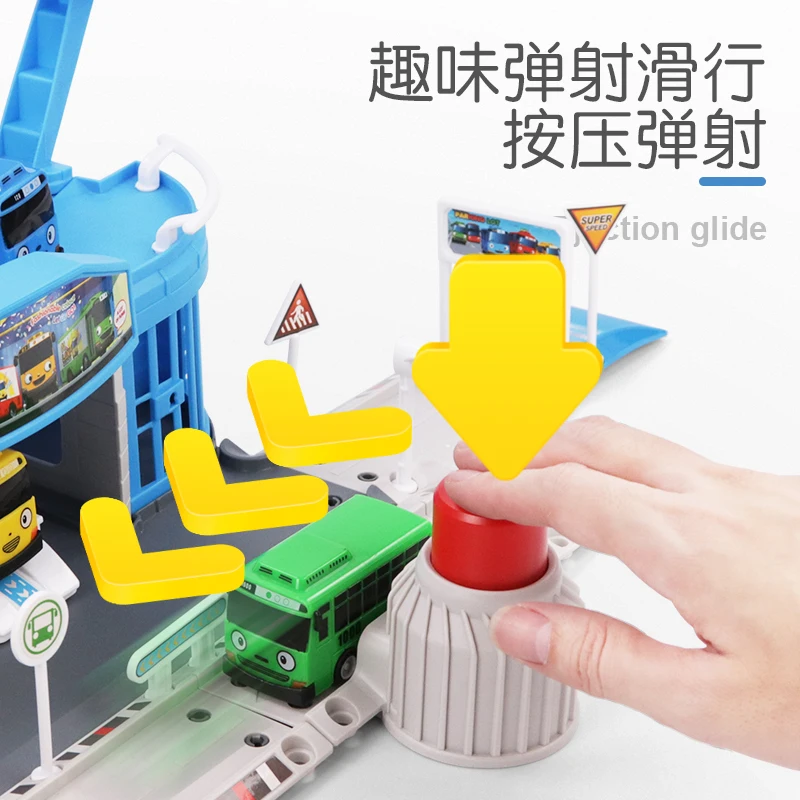 Tayo-rompecabezas de garaje de autob&uacute;s peque&ntilde;o de Anime coreano, ensamblaje de pista, estaci&oacute;n de servicio de tr&aacute;nsito, lote de embalaje con 2 autobuses, modelo de juguete-3