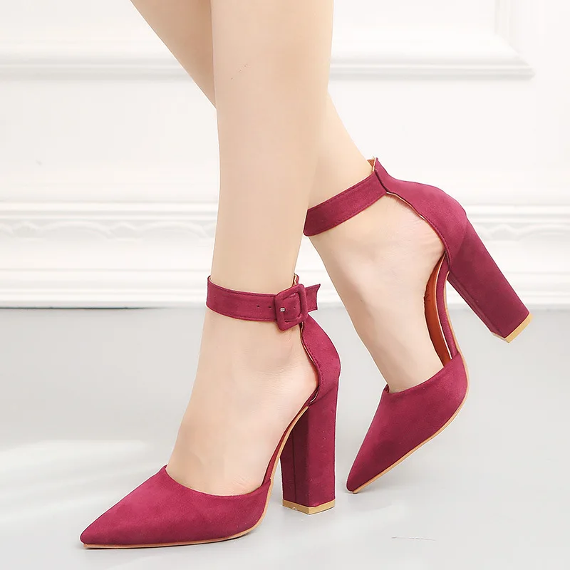 

New Design Women's Plus Size 35-44 Pumps Thick Heels Wedding Sandals Flock Sexy High Heels Shoes for Women