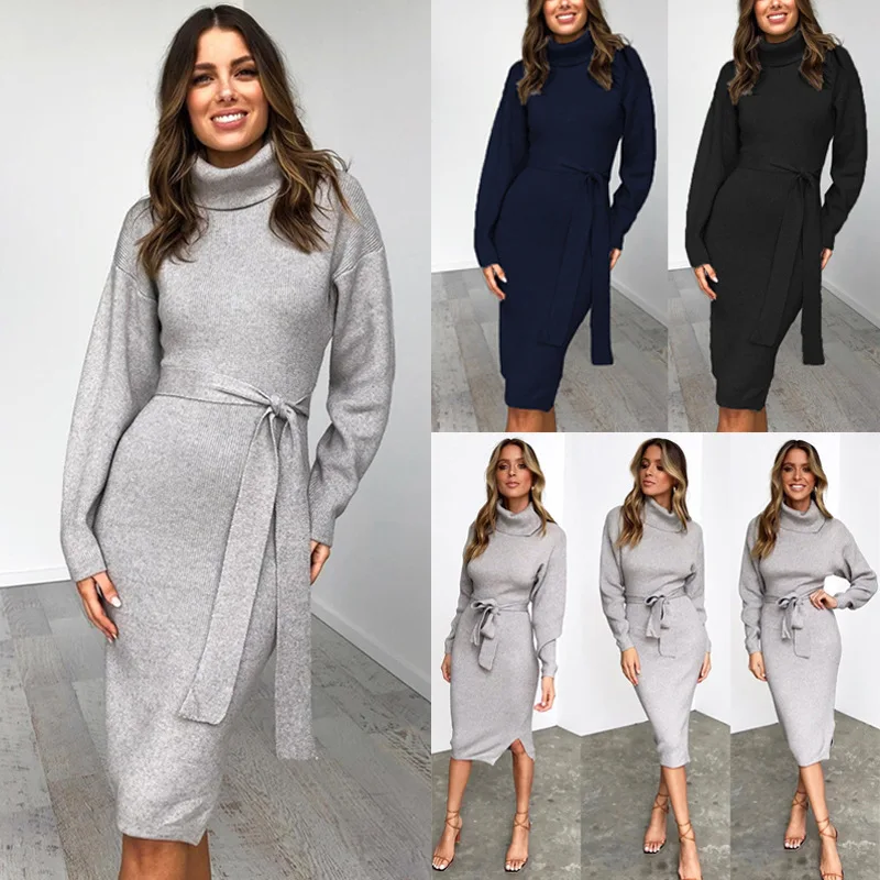 Женское платье с высоким воротом посылка зимнее для офиса сексуальное