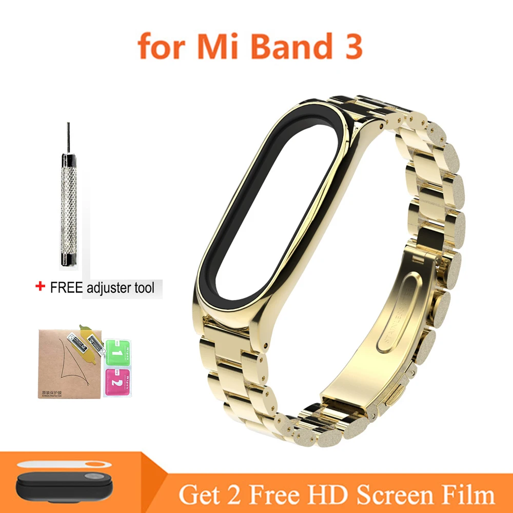 Mi3 Metal-A Gold Ремешок mi Band 4 mi Band 3, металлический ремешок для Xiaomi mi Band 3, браслет из нержавеющей стали, умный ремешок, сменный ремешок для mi Band 4/3 - Цвет: Mi3 Metal-A Gold
